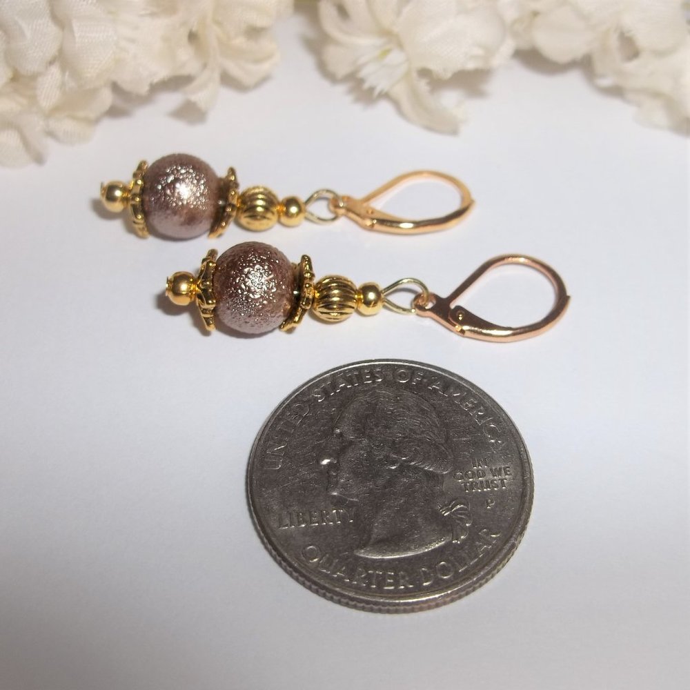 Earrings, Brown and Gold Earrings, Taupe Earrings, Dangle Earring, Earring, 7546 - Picture 5 of 8